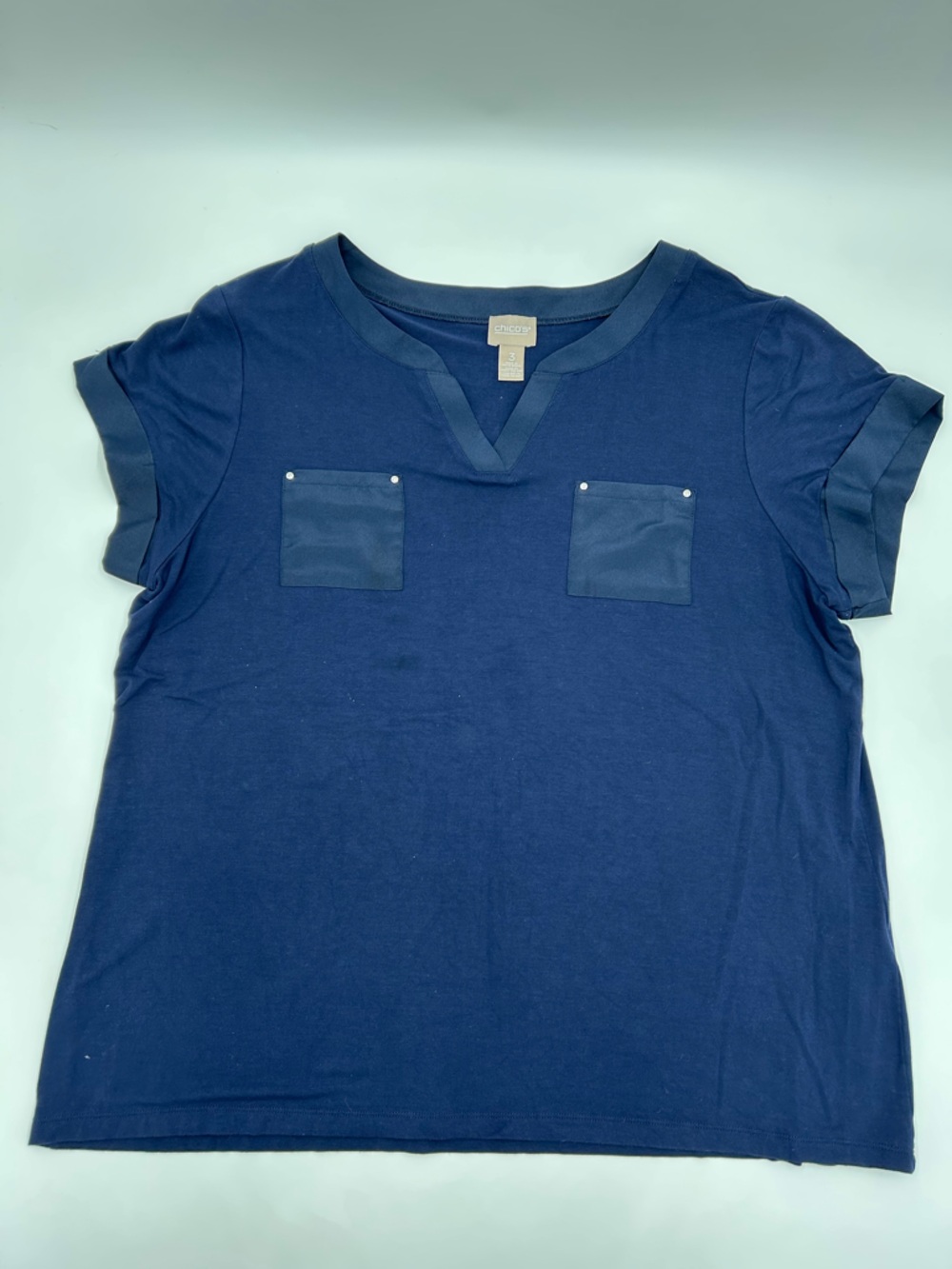 Chico's Dark Navy Short Sleeve Top With Stud Detail 3
